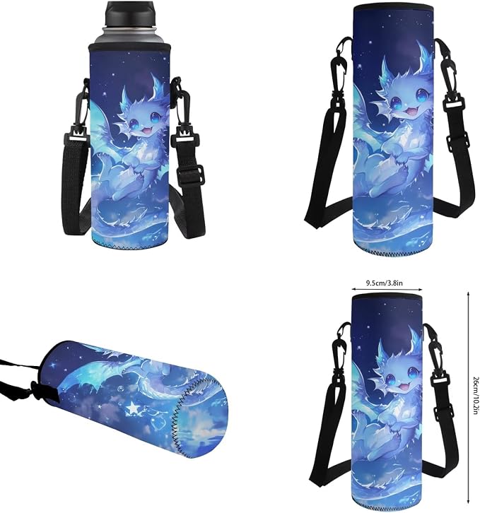 WELLFLYHOM 4PCS Blue Ice Dragon Backpack Set for Elementary School Kids 6-11, Girls 17inch Cute Backpack with Lunch Box for Back to School, Lightweight Bookbag Reduce Shoulder Pressure