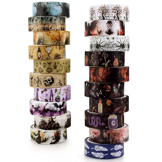 Halloween Washi Tape Set 20 Rolls Witchs Themed Decorative Tapes Holiday Washi Tape for Kids Halloween DIY Art Crafts Notebook Scrapbooking & Stamping Supplies