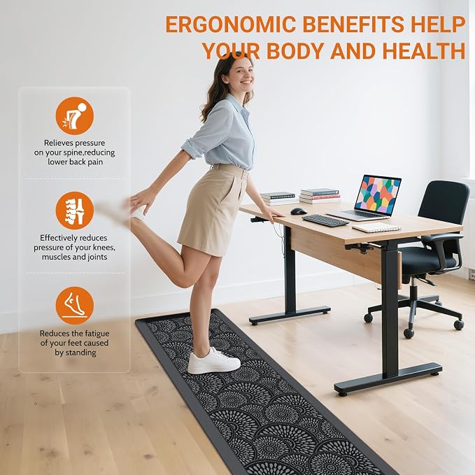 Mattitude 4/5 Inch Kitchen Mat, 20x44in Heavy Duty Ergonomic Comfort Foam Standing Desk Mat, Waterproof Non-Slip Standing Mats and Rugs for Kitchen, Office, Black