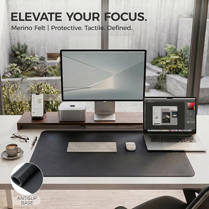 Large Desk Pad Non-Slip Desk Mat Protector for Keyboard Mouse Waterproof Vegan Leather Surface Faux Leather Laptop Mat Smooth Mouse Pad Premium Gift Tube Obsidian Black 31.5" x 15.7"