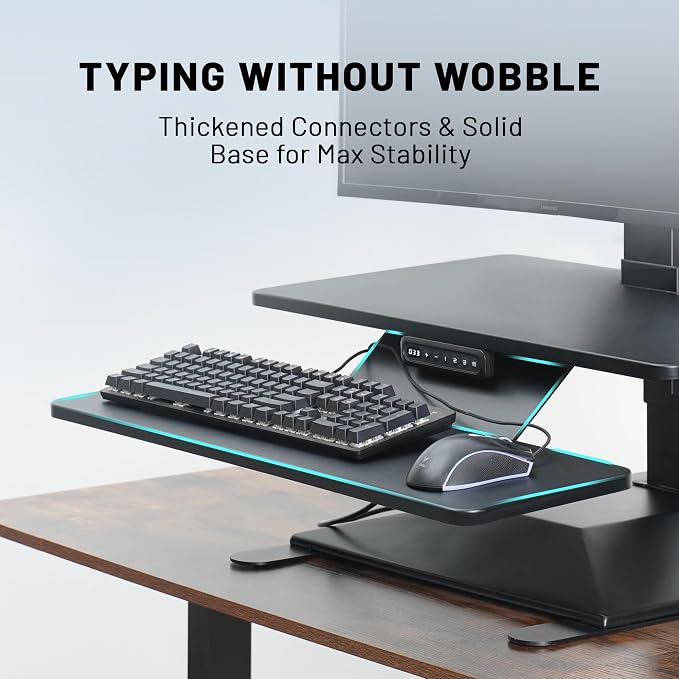 Electric Standing Desk Converter 28" Wide, Height Adjustable Desk Riser, Computer Workstation, Sit-Stand Convertor for Home, Office, School (Black, 1 Arm Included)