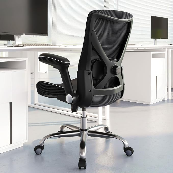 Ergalithic Office Home Ergonomic Desk Chair-Computer X-Shaped Chair Mesh PU Leather with Adjustable Lumbar Support-Executive Chair High Back Flip-Up Arms for Long Hours (Black-No Headrest)