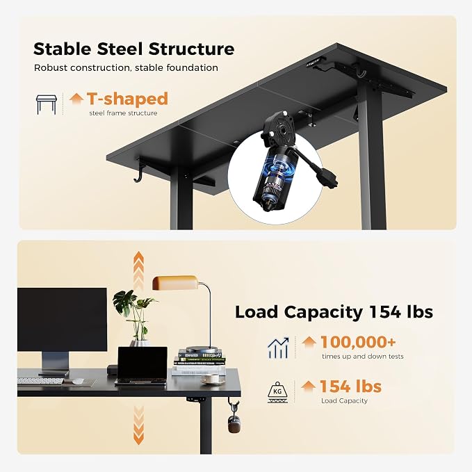 Agilestic Electric Standing Desk, 55 x 24 Inches Height Adjustable Desk, Sit Stand up Desk for Work Office Home, Splice Board, Black