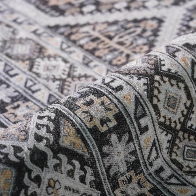 Large Rugs for Living Room: 10x14 Area Rugs Farmhouse Indoor Machine Washable Rug Non-Slip with Rubber Backed Oriental Carpets 10x14 Black
