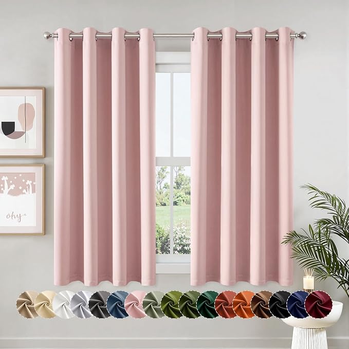 MIULEE Blackout Curtains for Bedroom Living Room 2 Panels, Thermal Insulated Room Darkening Drapes Grommet Noise Reducing Light Blocking Window Treatments 68 Inches Long 55x68 Inch Pink
