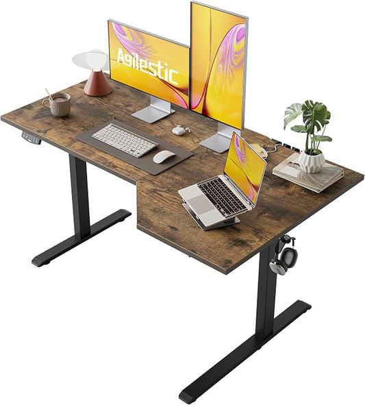 Agilestic Electric Standing Desk, Height Adjustable Desk, 55 x 32 Inch Sit Stand up for Work Office Home, L Shaped Ergonomic Rising Computer Table with Memory Preset, Rustic Brown