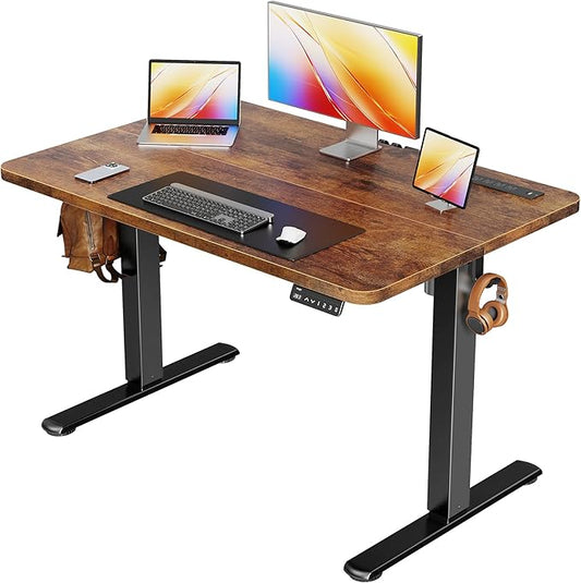 Huuger Electric Standing Desk with Power Outlets and USB-C Port, 39 X 24 Inch Height Adjustable Desk, Sit Stand Desk for Home Office, Computer & Gaming Desk with 4 Presets, Rustic Brown