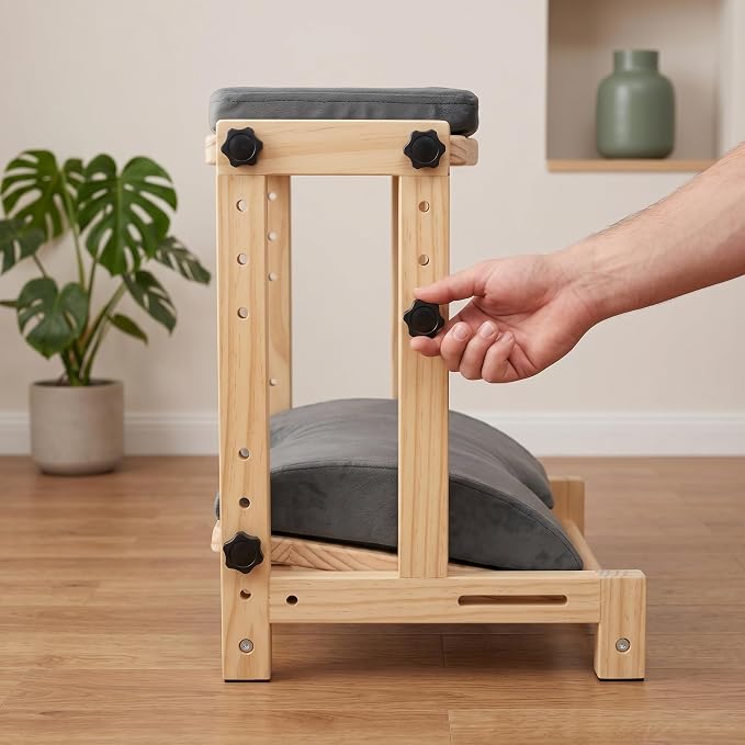 Double Step Foot Rest for Under Desk, Adjustable Wooden Foot Stool with 4 Heights – Ergonomic Desk Foot Rest with Soft Short Flannel Cushion for Office, Home, Gaming & Study – Natural Pine Wood