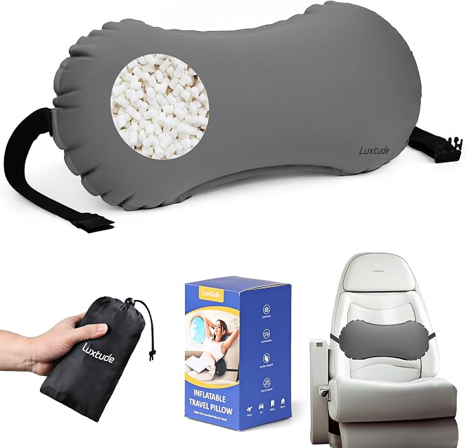 Luxtude Inflatable Lumbar Pillow for Airplane Travel, Lumbar Support Pillow for Office Chair/Car, Self-Inflating Travel Lumbar Pillow Back Support, Lower Back Pillow for Reducing Lumbar Pain