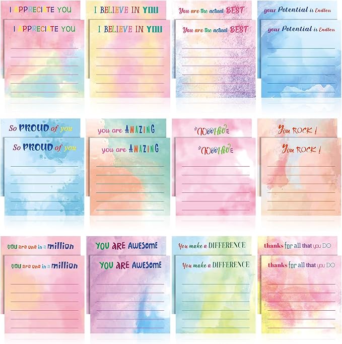 Yinder 24 Pcs Inspirational Sticky Notes Thank You Gift Motivational Sticky Note Pad Employee Appreciation Gift Bulk for Staff Coworker Teacher Nurse Office Groups 3 x 3'' (Appreciation,Watercolor)