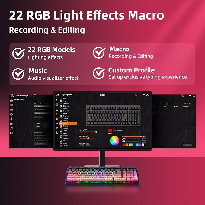 ZORNHER ZH980 Mechanical Keyboard Wireless,95% Pink Creamy Keyboard with Number Pad,Gaming Keyboard with Number Pad,Lighted Up PBT Keycaps,Creamy Sounding Linear Switches,Full Size