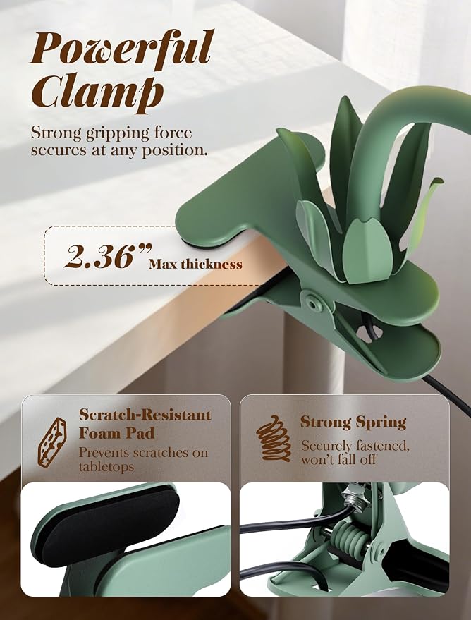 Clip On Light and Bed Headboard Lamp,Valentines Day Gifts for Women,Flower Desk Lamp with 3 Color Modes,USB Power Gooseneck Reading Light,Night Light for Nursery,College Dorm Room Essentials (Green)