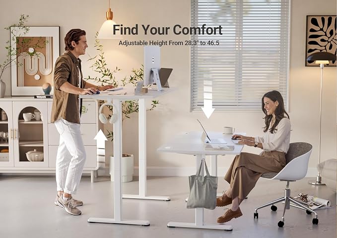 YDN Electric Standing Desk Adjustable Height, Stand up Desk with Cable Management, Home Office Desks with Splice Board & Frame, 48 x 24 Inches, Warm White