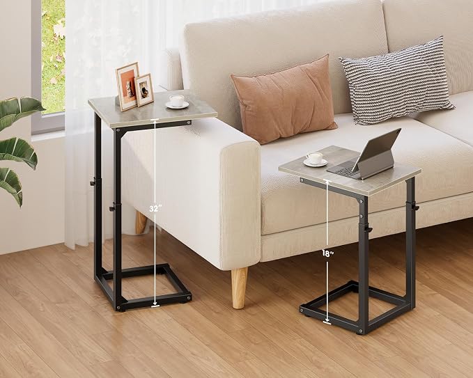 Vagusicc C-Shaped End Table, 33" Tall C Table Adjustable Height Side Table, Small Couch Table with Metal Frame, Slide Under Sofa TV Tray for Living Room, Bedroom, Bedside, Small Spaces, Gray