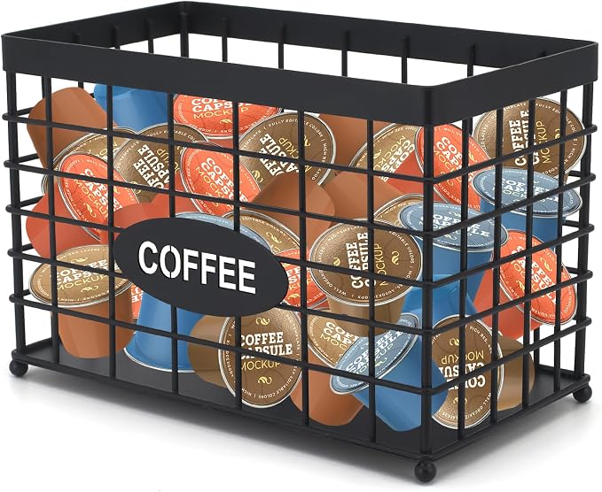 Coffee Pod Holder Basket Magnetic Coffee Pods Holder High-Capacity K Cup Holder Coffee Bar Accessories.Suitable for Kitchen Countertop and Side of the Refrigerator