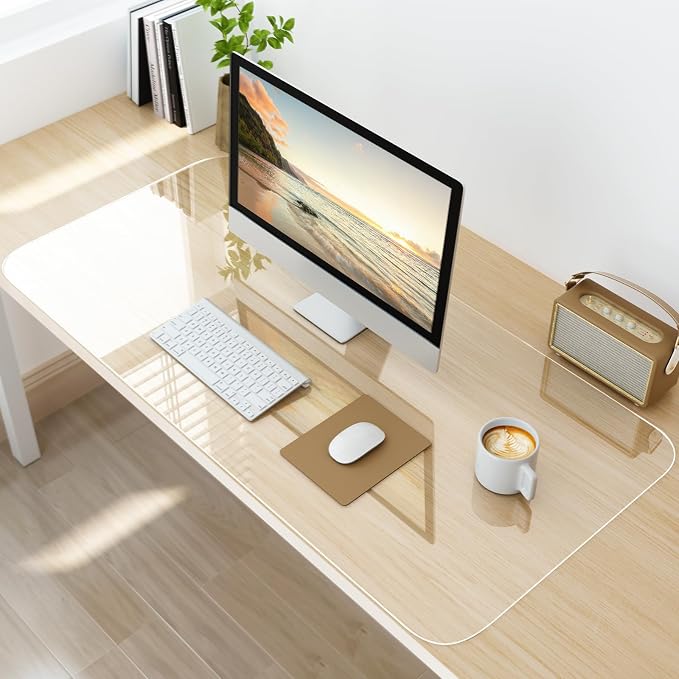 NATRKE Clear Desk Mat Pad, 35.4" X 15.7" Large Transparent Desk Protector, 1.5mm PVC Waterproof Non-Slip Writing Desk Pad Blotter for Desktop Home Office, 90 x 40 cm