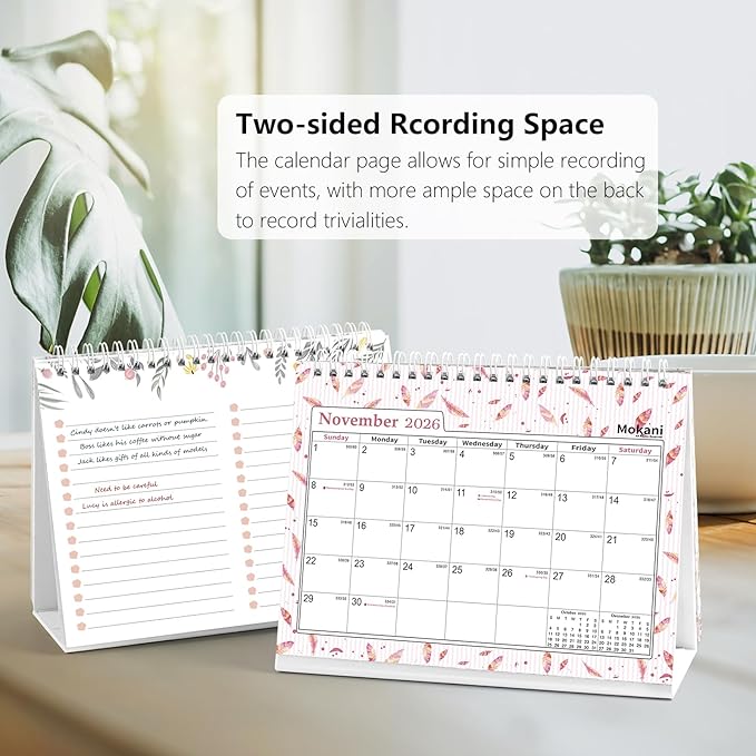 Small Desk Calendar 2026-2027, Mokani Standing Desktop Calendar (Jul.2026-Dec.2027), 18 Months Academic Flip Calender with Stickers & US Holidays Marked (8"x6")