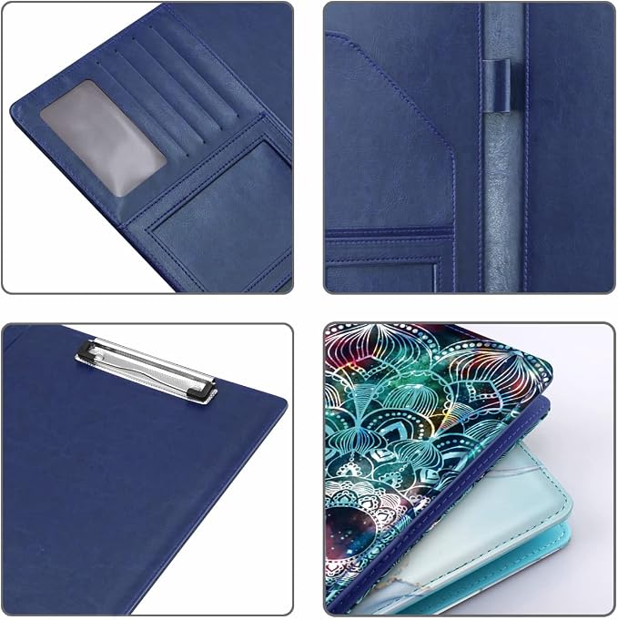 Business Portfolio Folder for Men Women, Padfolio Cover, Conference/Resume/Legal Document Organizer with Letter/A4 Size Clipboard Hardboard, Business Card Holders, Document Sleeve, Mandala