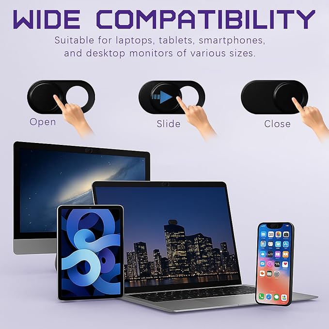 Webcam Cover Slide (3-Pack) – Ultra-Thin Metal Privacy Cover for Laptop, MacBook, iMac, iPad, PC & iPhone – Black