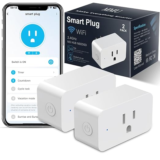 2 Pack Smart Plugs, WiFi Outlets Compatible with Alexa&Google Assistant,15A/1800W Max, Smart Socket with Timer and Group Control, No Hub Required, Simple Setup, for Home(2.4G WiFi Only)