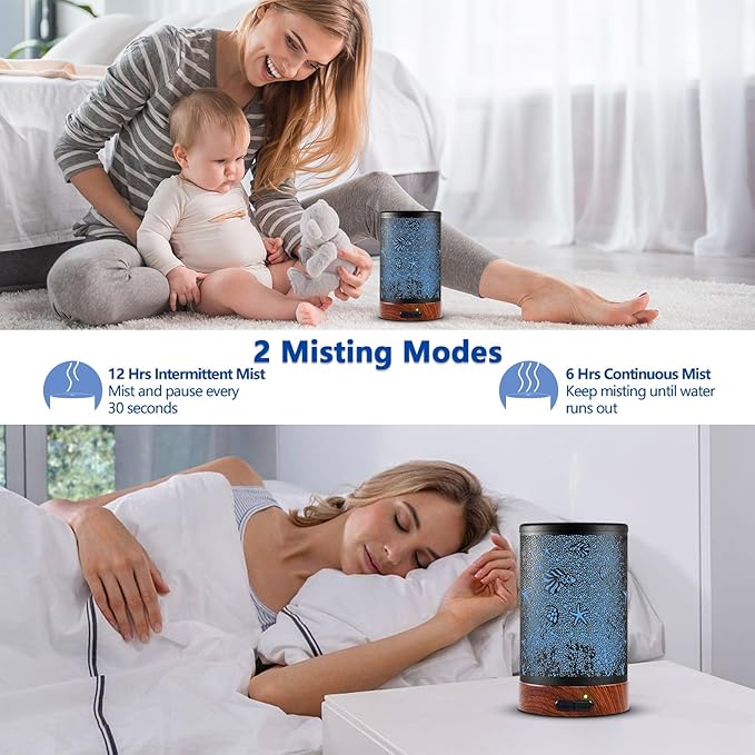 EQUSUPRO Aromatherapy Essential Oil Diffuser 150ml- Electric Cool Mist Aroma Diffuser with Intermittent Mode, Auto Shut-Off Protection, 7 Colors Changing LED Light for Home Office Decor & Gift (Sea)