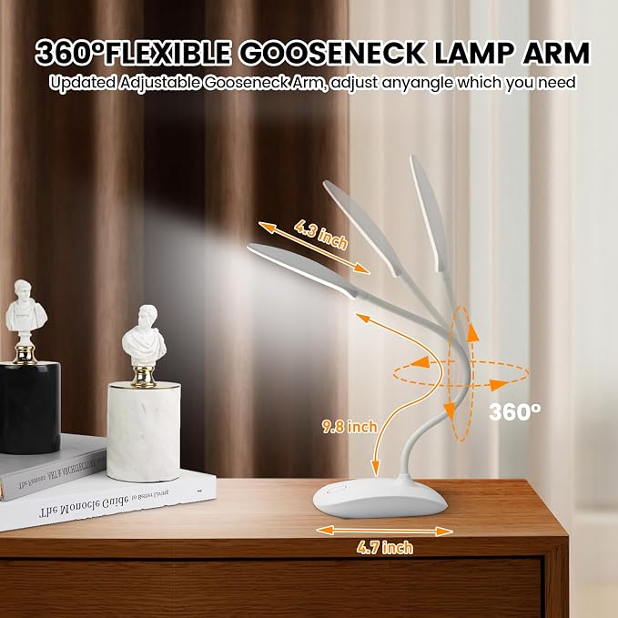 Battery Powered Desk Lamp, Portable Lamps Rechargeable 3 Color Modes Touch Control Stepless Dimming, Wireless Desk Lamp with 2000mAh, Small LED Table Light for Dorm Study Office Bedroom,2-Pack,White