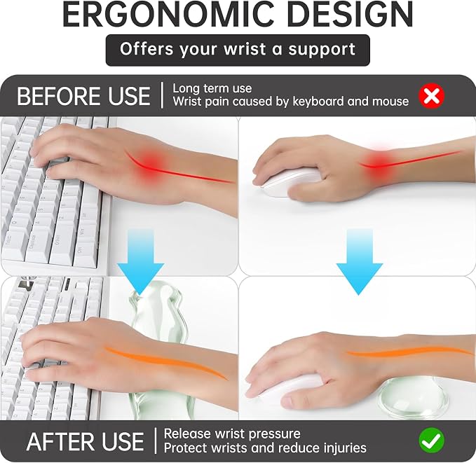 Mouse Pad with Wrist Rest, Soft Cloud Gel Keyboard Mouse Pad Set with Hand Wrist Support, Cute Non Slip Office Desk Accessories for Comfort/Pain Relief/PC Gaming/Computer/Laptop, (Green Wave)