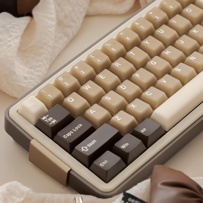 Retro PBT Keycaps Set 164Keys Cherry Profile Brown Keycaps 60% 65% 75% 100% Dye Sublimation Costom Key caps for Cherry Gateron MX Switches Mechanical Keyboards