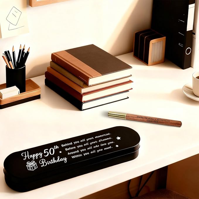 50th Birthday Gift for 1976 Born - Engraved Wooden Gel Pen & Keepsake Box Set, Golden 50 Year Old Gift for Men & Women, Milestone Birthday Present