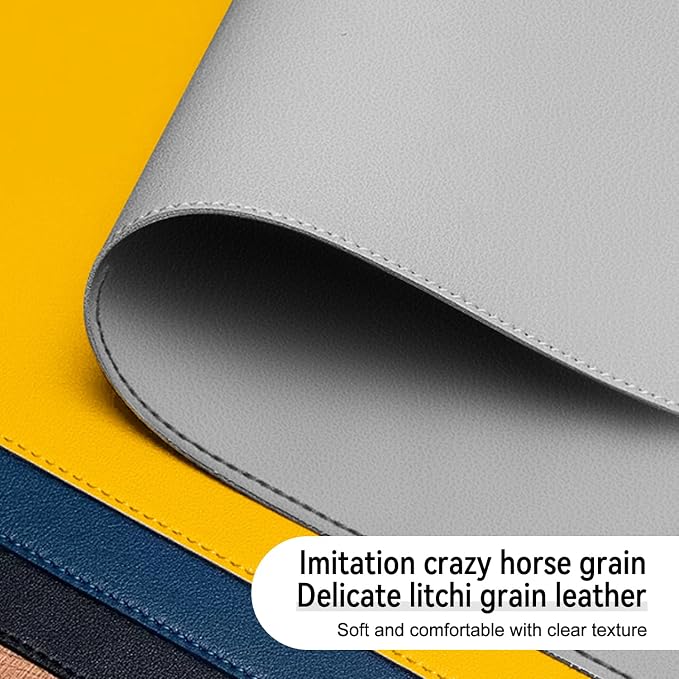 Dual Sided Leather Desk Mat - Waterproof Desk Pad - Ideal for Large Mouse Pad and Desk Mats on Top of Desks (Gray, 25"*13")