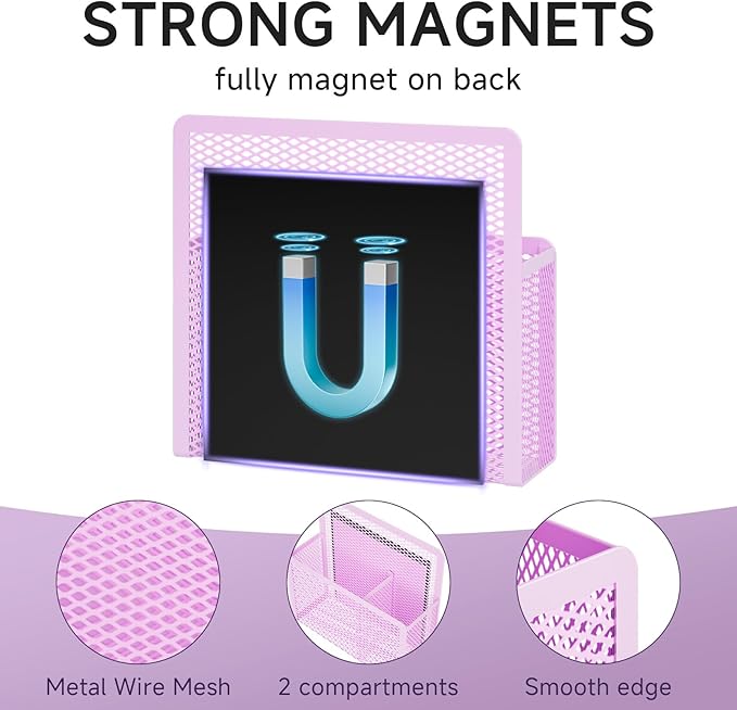 Marbrasse Magnetic Dry Erase Marker Holder, Mesh Pen Holder for Whiteboard，Magnet Pencil Organizer Storage for Refrigerator Locker Accessories Organizer for Home, School and Office(Purple)