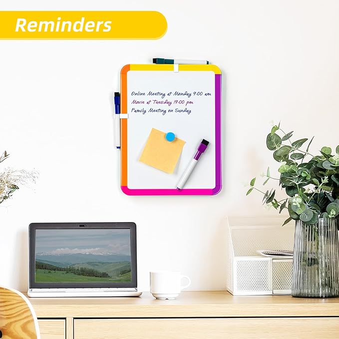 VUSIGN Small White Board Dry Erase, 8.5''x11'' Magnetic Dry Erase Board, Mini Whiteboard with Markers for Fridge, Wall, Locker, Colorful Frame