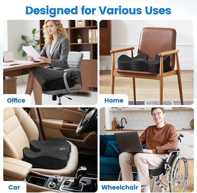 Seat Cushion, Non-Slip Memory Foam Chair Cushion for Taibone, Grey/X-Large | Chair Pillow with Handles for Car Office Chair, Tailbone/Sciatica Easing& Post-Surgery Recovery Chair Cushion