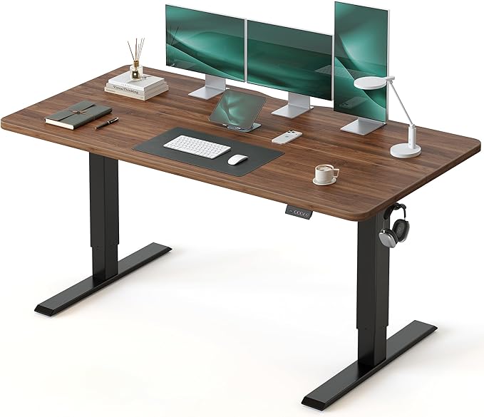 CubiCubi Standing Desk, 55 x 28 Inches Electric Height Adjustable Computer Desk, Sit Stand up Home Office Desk with Memory Presets, Dark Walnut