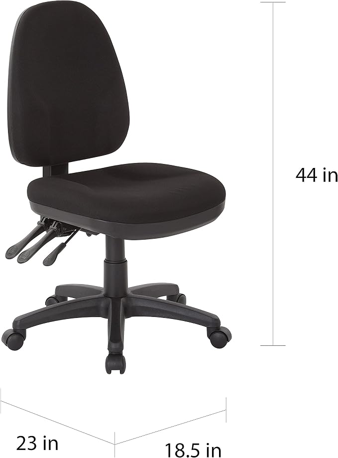 Office Star Ergonomic Dual Function Office Task Chair with Adjustable Padded Back and Built-in Lumbar Support, Armless, Diamond Blue Galaxy Fabric