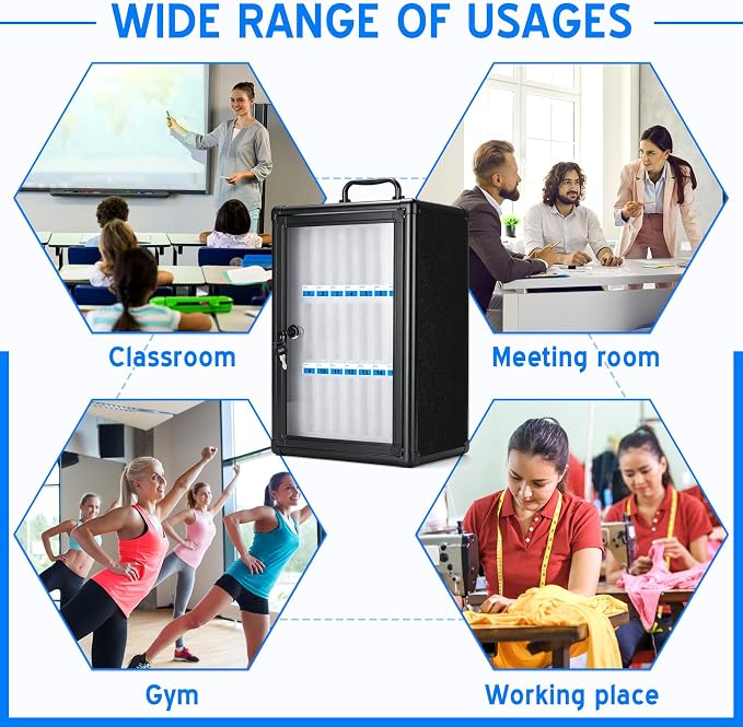Amylove 24 Slots Cell Phone Locker Cabinet Aluminum Alloy Pocket Chart Storage Locker Box Cabinet Wall-Mounted Cell Phones Storage Box with Handle for Office Classroom Gym (Graphite Gray)