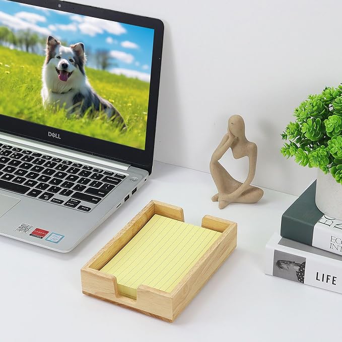 MultiBey Rubber Wood Sticky Note Holder - 4x6 Inch Note Pad Dispenser | Self-Stick Note Pad Holder Dispenser Case, Wooden Memo Pads Organizer for Office Desk Accessories & School Supplies