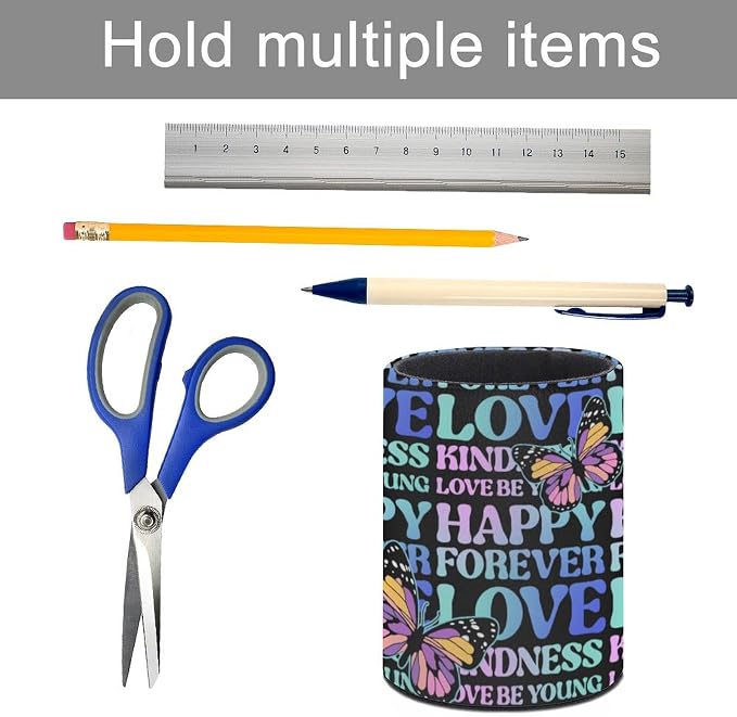 Love Pen Holder for Desk PU Pencil Cup Organizer | Round Desks Makeup Brush Holder for School Multifunctional Office Supplies