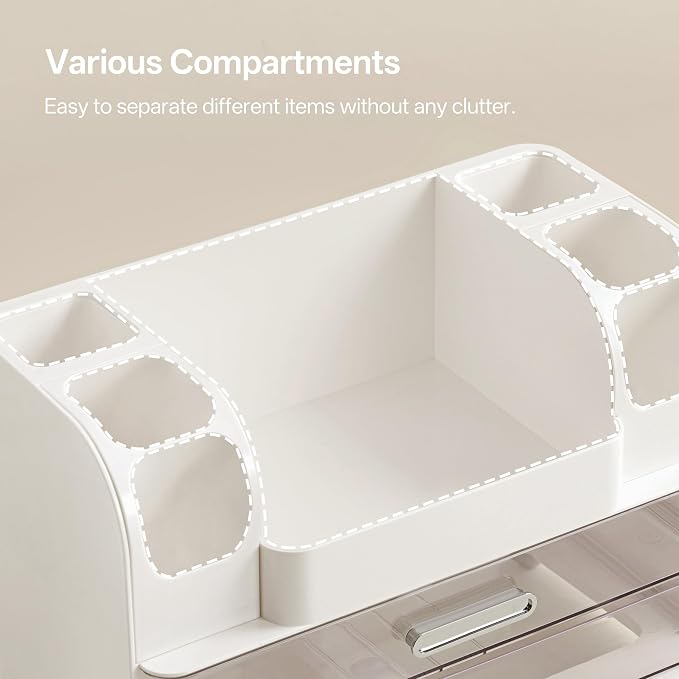 HBlife Desk Organizer with Pencil Pen Organizer for Desk, Pen Holder with 2 Drawers, Desk Organizers and Accessories with Compartments, Desktop Storage for Office Home School Art Supplies, White