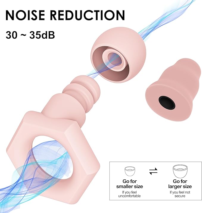 Ear Plugs for Sleeping Noise Cancelling,30-35dB NRR Silicone Earplugs with 5 Ear Tips in S/M/L,Ear Plugs for Noise Reduction for Sleep,Hearing Protection,Noise Sensitivity