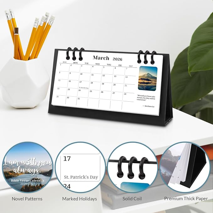 Small Desk Calendar 2026-2027, Bible Mini Desk Calendar (From January 2026 to June 2027) Flip Desktop Standing Calendar, Monthly Planner Cute Calendar, School Home Office Supplies, 6.3" x 3.1"