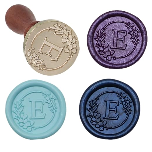 Initial Alphabet E Wax Seal Stamp Set, Retro Letter Sealing Stamp with 150Pcs Sealing Wax Beads in 5 Color, Melt Non Slip Spoon Pen Kit for Wedding and Christmas (E)