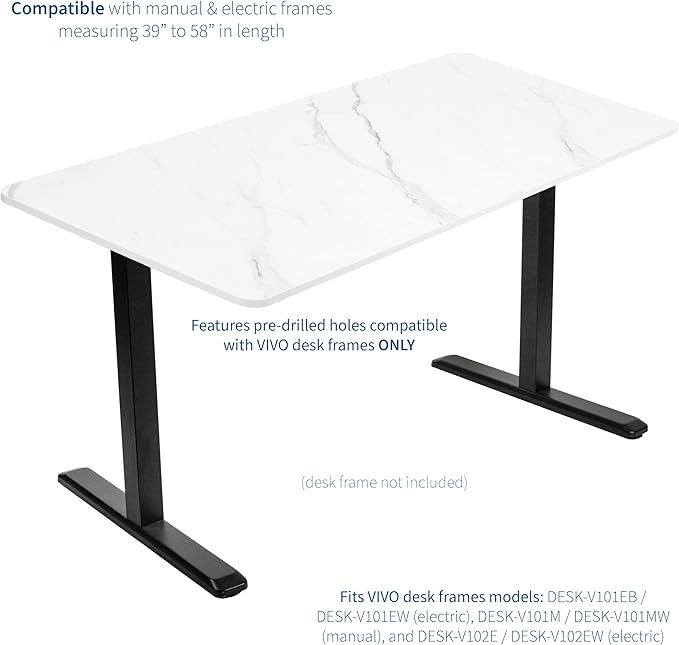 VIVO Dry Erase 60 x 24 inch Universal Solid One-Piece Table Top for Standard and Sit to Stand Height Adjustable Home and Office Desk Frames, White Marble Pattern Whiteboard Table Top, DESK-TOP60WM