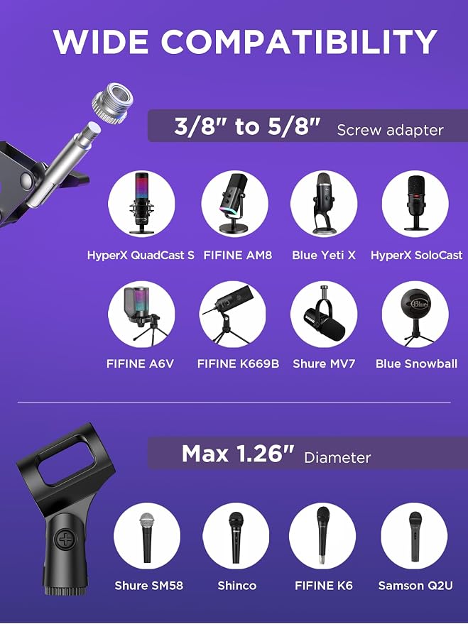InnoGear Mic Stand for Blue Yeti, Heavy Duty Microphone Stand with Microphone Windscreen and Dual Layered Mic Pop Filter Suspension Boom Scissor Arm Stands for Blue Spark and Other Mics, Large
