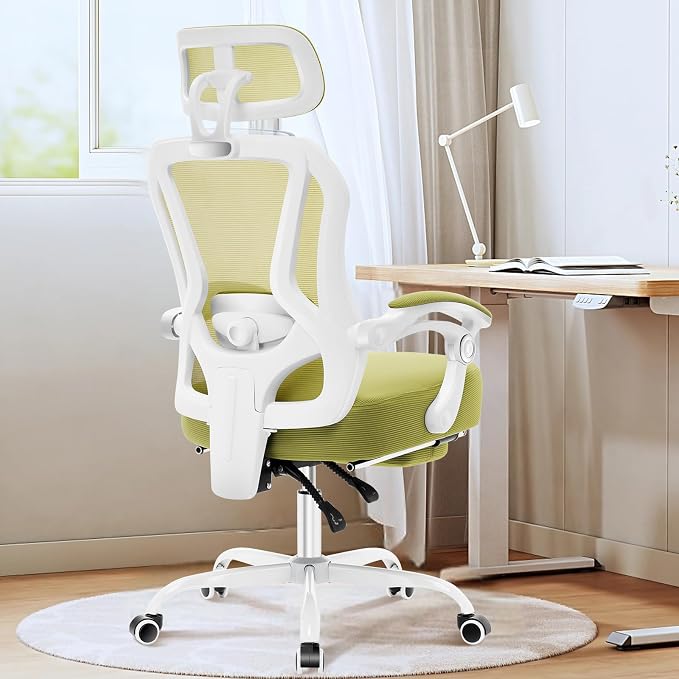Ergonomic Office Chair with Footrest,Ultra Thick Desk Chair,Green | 150°Reclining,Mesh High Back,Adjustable 2D Lumbar Support and Headrest,4.8" Spring Cushion,Premium Computer Chair for Adults