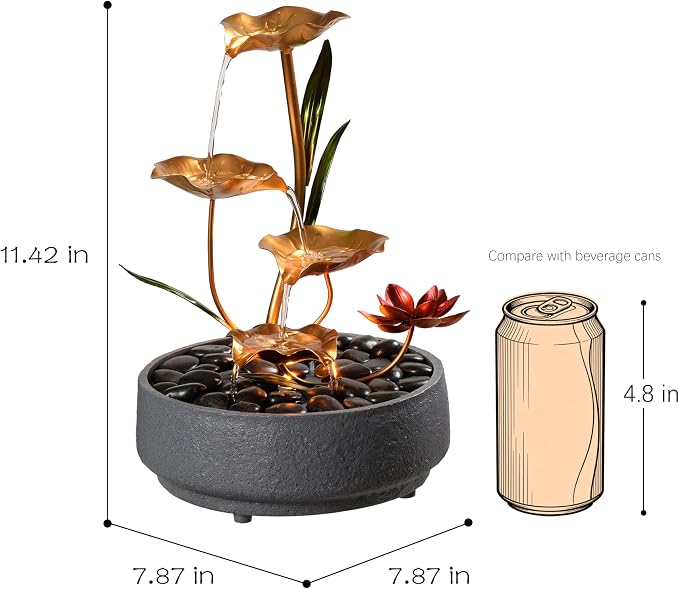 Haobos Indoor Tabletop Fountain Exquisite Meditation Desk Water Fountain Decorative Zen,4-Tier Lotus Desk Fountain,Home/Office Decor Housewarming Gift for Mom（23154）