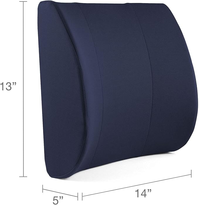 DMI Memory Foam Lumbar Pillow Support Pillow Back Support Chair Cushion with Strap for Better Posture and Easing Back Pain, Navy