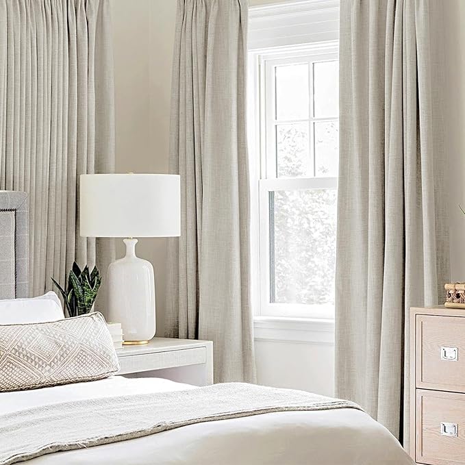 MIULEE Linen Curtains for Bedroom 100% Blackout Thermal Insulated Cobblestone Grommet Room Darkening Curtains & Drapes for Living Room 52 x 63 Inch (2 Panels)