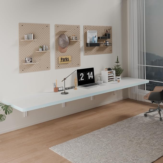 IAE Wall Mounted Folding Table with Pine Wood,72" x 16" Floating Wall Desk,Laundry Folding Table with Shelf Brackets,Fold Down Desk Shelf,Fold Workbench for Apartments,Home,Laundry Room,Kitchen,White