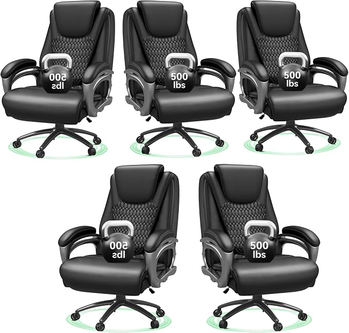 Vogue Furniture Direct Big and Tall Office Chair 500lbs Set of 5, Heavy Duty High Back PU Leather Desk Chair, Adjustable Height Rolling Wheels Computer Chair for Home Office Work (Black)